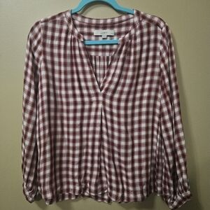 Loft Petite Plaid Pesant Blouse Women's Size Petite Small Top